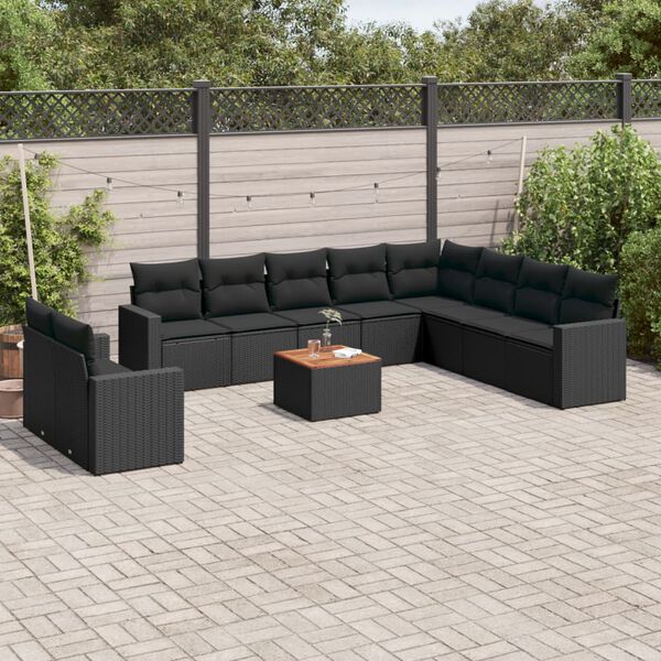 vidaXL Salon de jardin 11 pcs avec coussins noir r&eacute;sine tress&eacute;e