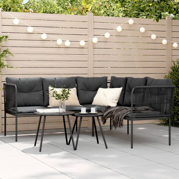 vidaXL Canapé de jardin avec coussins forme de L noir acier textilène