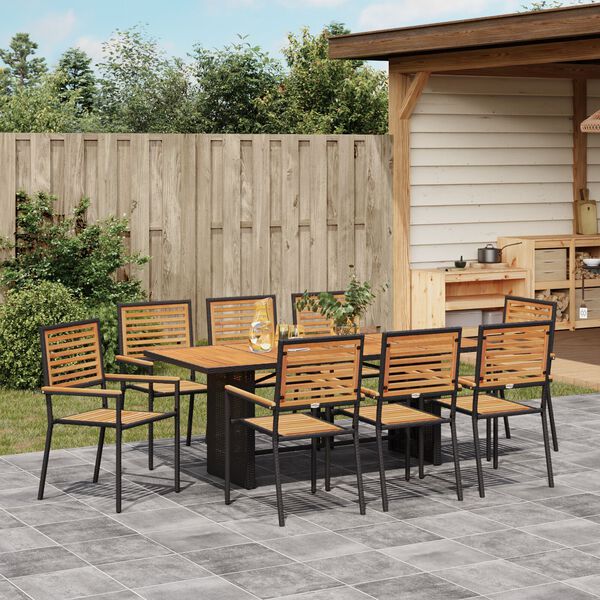 vidaXL Ensemble de salle &agrave; manger pour jardin 9 pcs Noir et Marron