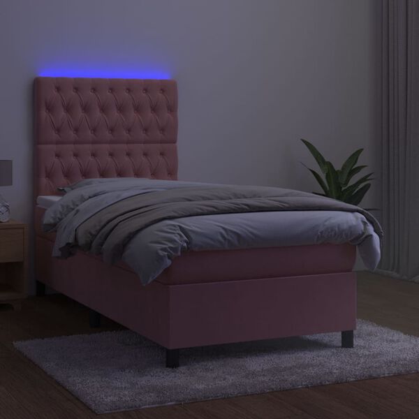 vidaXL Sommier &agrave; lattes de lit matelas et LED Rose 80x200 cm Velours