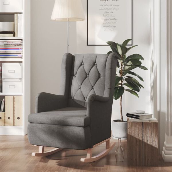 vidaXL Fauteuil avec pieds &agrave; bascule en bois d'h&eacute;v&eacute;a Gris fonc&eacute; Tissu