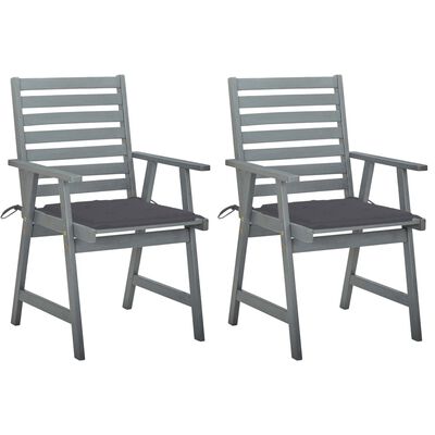 vidaXL Chaises à manger d'extérieur lot de 2 et coussins Acacia massif