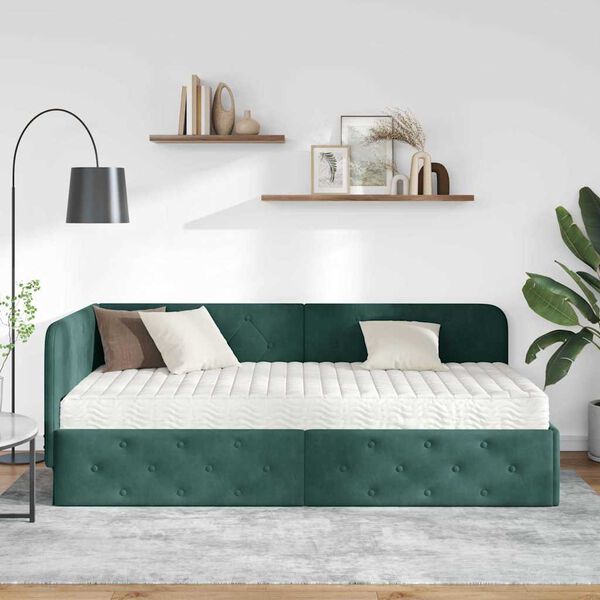 vidaXL Cadre de lit d'angle Vert fonc&eacute; 90 x 190 cm Velours