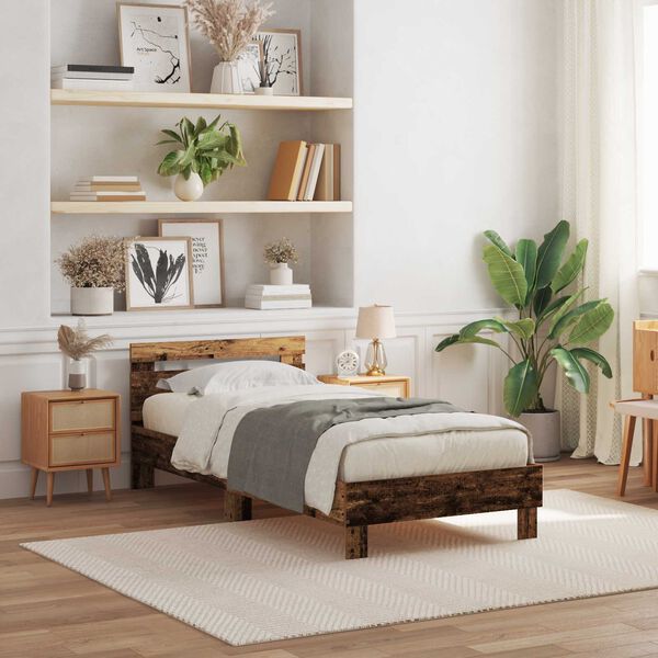 vidaXL Cadre de lit avec LED Bois ancien 75 x 190 cm Bois d'ing&eacute;nierie