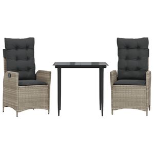 vidaXL Ensemble &agrave; manger de jardin 3pcs coussins gris clair poly rotin