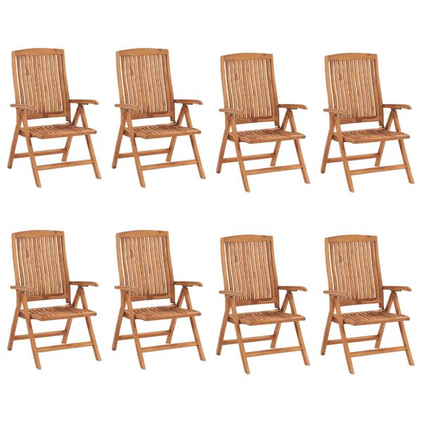 vidaXL Chaises inclinables de jardin et coussins lot de 8 Teck solide