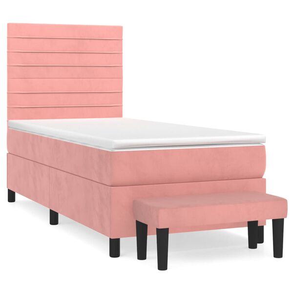 vidaXL Sommier &agrave; lattes de lit avec matelas Rose 100x200 cm Velours