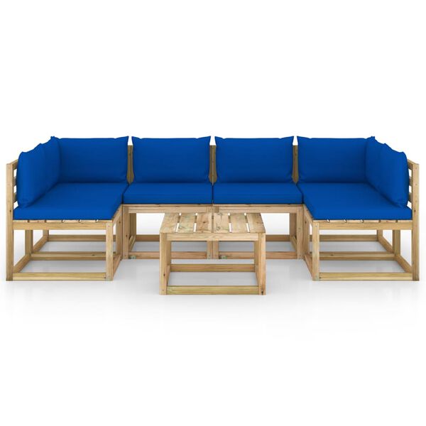 vidaXL Salon de jardin 7 pcs avec coussins bois de pin impr&eacute;gn&eacute;