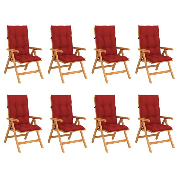 vidaXL Chaises inclinables de jardin et coussins lot de 8 Teck solide