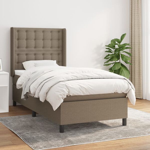 vidaXL Sommier &agrave; lattes de lit avec matelas Taupe 100x200 cm Tissu