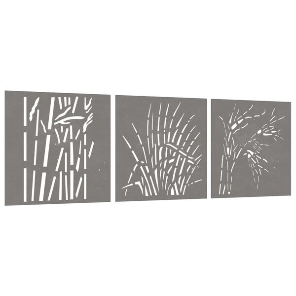 vidaXL Décorations murales jardin 3 pcs 55x55 cm design d'herbe