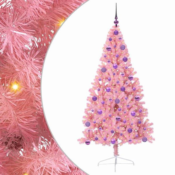 vidaXL Sapin de No&euml;l artificiel pr&eacute;-&eacute;clair&eacute; Rose 180 cm PVC