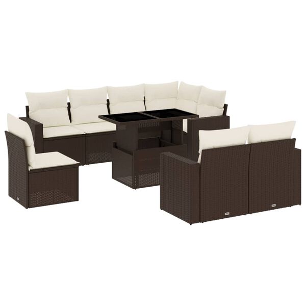 vidaXL Salon de jardin avec coussins 9 pcs marron r&eacute;sine tress&eacute;e