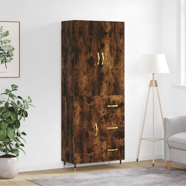 vidaXL Buffet haut Ch&ecirc;ne fum&eacute; 69,5x34x180 cm Bois d'ing&eacute;nierie
