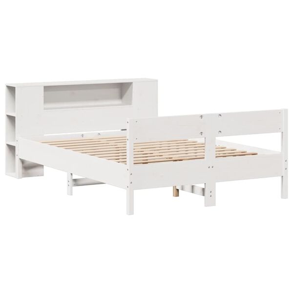 vidaXL Lit biblioth&egrave;que sans matelas blanc 135x190 cm bois pin massif