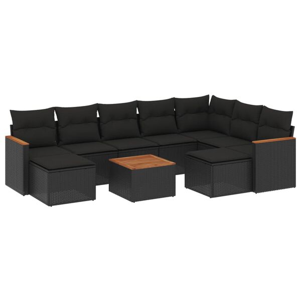 vidaXL Salon de jardin 10 pcs avec coussins noir r&eacute;sine tress&eacute;e