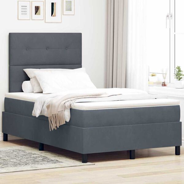 vidaXL Lit &agrave; ressorts avec matelas Gris fonc&eacute; 120 x 190 cm tissu
