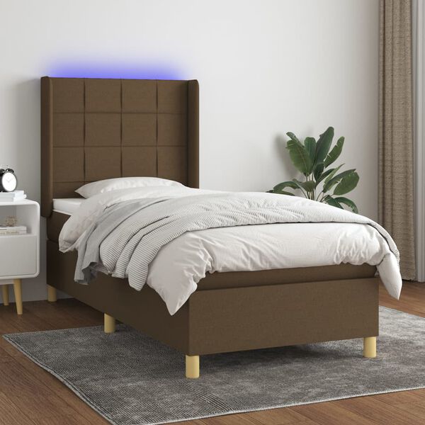 vidaXL Sommier &agrave; lattes de lit matelas et LED Marron fonc&eacute; 100x200cm