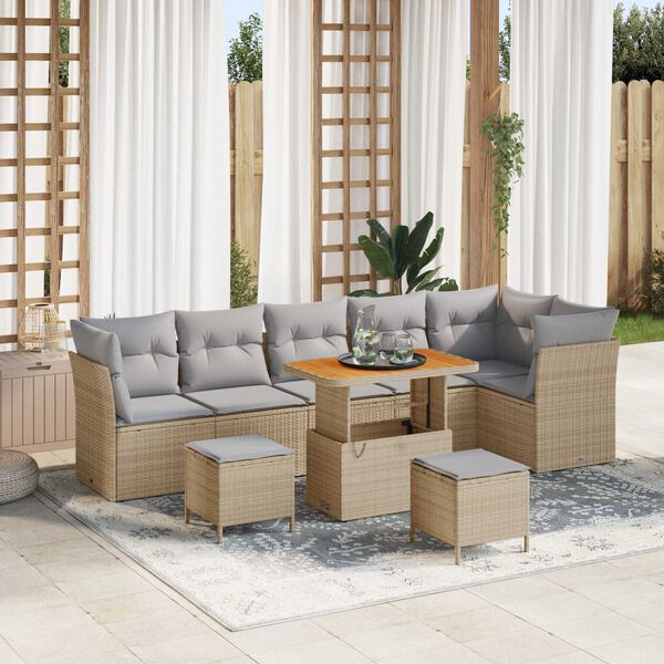 vidaXL Ensemble de canap&eacute; de jardin 8 pcs Beige polyrotin