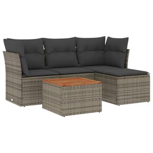 vidaXL Salon de jardin 5 pcs avec coussins gris r&eacute;sine tress&eacute;e