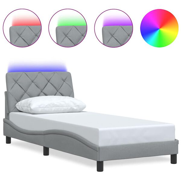 vidaXL Cadre de lit avec LED sans matelas gris clair 90x190 cm tissu