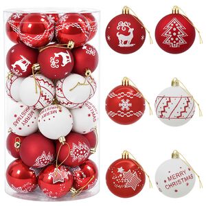 vidaXL Ensemble de boules de No&euml;l 30 pc Rouge et Blanc &Oslash; 6 cm