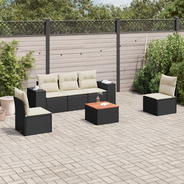 vidaXL Salon de jardin 6 pcs avec coussins noir r&eacute;sine tress&eacute;e