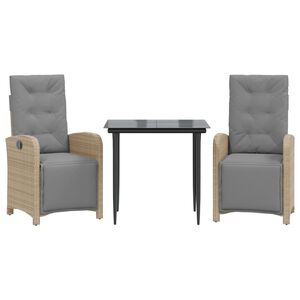 vidaXL Ensemble de bistro 3 pcs avec coussins beige r&eacute;sine tress&eacute;e