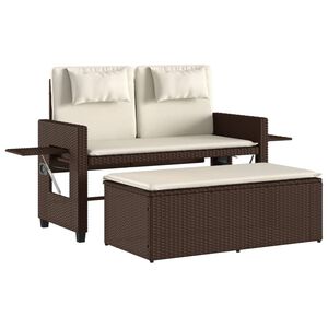 vidaXL Banc inclinable de jardin avec coussins marron r&eacute;sine tress&eacute;e