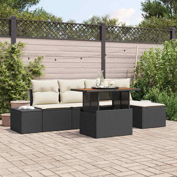 vidaXL Ensemble de salle &agrave; manger pour jardin 6 pcs Noir et Cr&egrave;me