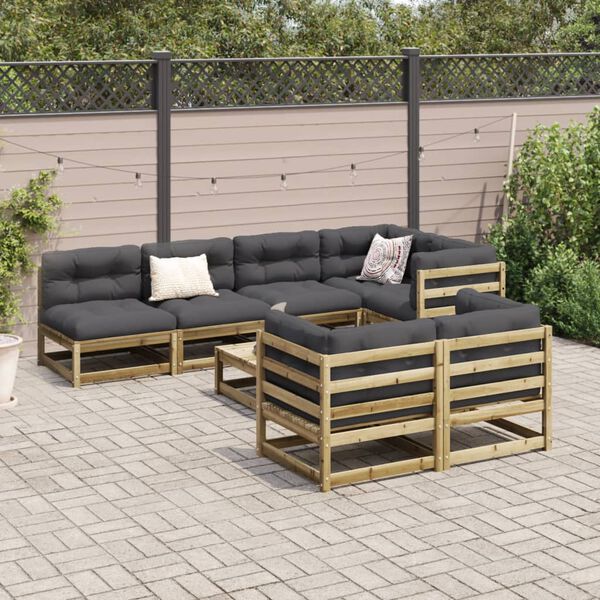 vidaXL Salon de jardin 8 pcs avec coussins bois de pin impr&eacute;gn&eacute;