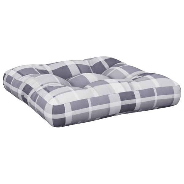 vidaXL Coussin de palette motif &agrave; carreaux gris 60x60x12 cm tissu