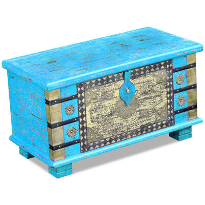 vidaXL Coffre de rangement Bois de manguier bleu 80 x 40 x 45 cm