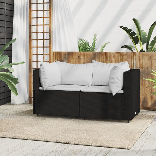 vidaXL Canap&eacute; d'angle de jardin avec coussins Noir R&eacute;sine tress&eacute;e