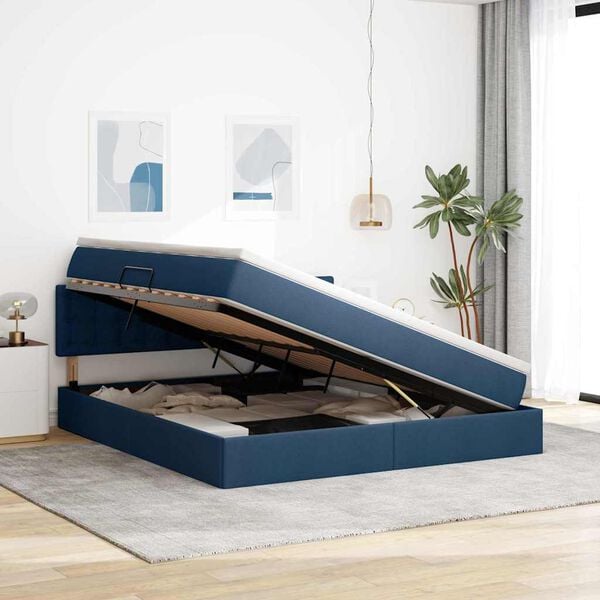 vidaXL Lit avec rangement et matelas avec matelas Bleu 180 x 200 cm