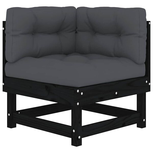 vidaXL Canap&eacute; d'angle avec coussins noir bois de pin solide