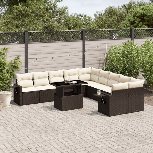 vidaXL Salon de jardin et coussins 11 pcs marron r&eacute;sine tress&eacute;e