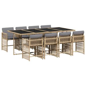 vidaXL Ensemble &agrave; manger de jardin et coussins 9 pcs m&eacute;lange beige