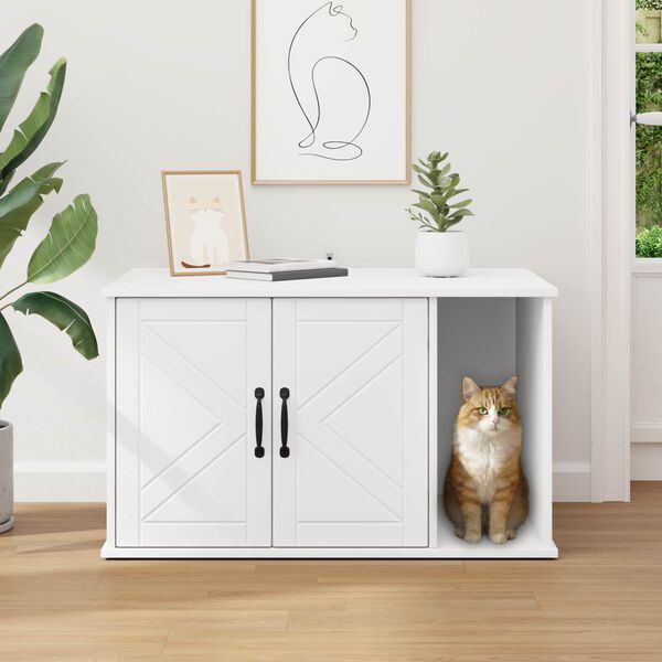 vidaXL Maison pour chat Blanc 85 x 55 x 50 cm Bois d'ing&eacute;nierie