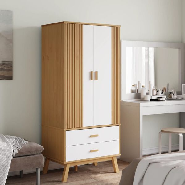 vidaXL Garde-robe OLDEN blanc et marron 76,5x53x172 cm bois massif pin