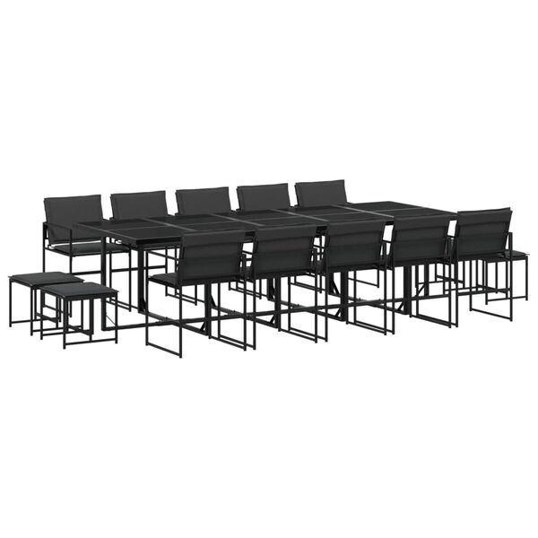 vidaXL Ensemble &agrave; manger de jardin avec coussins 15 pcs noir textil&egrave;ne