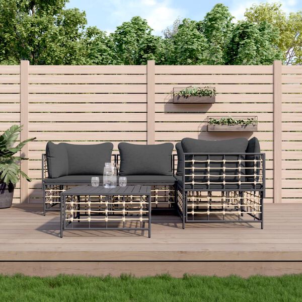 vidaXL Salon de jardin 5 pcs avec coussins anthracite résine tressée