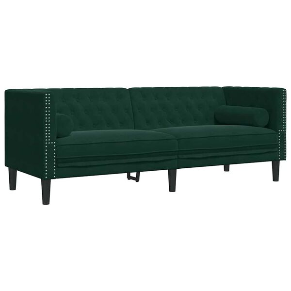vidaXL Ensemble de canapé Chesterfield et traversins 3 pcs vert foncé