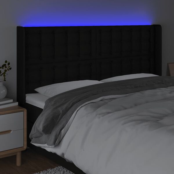 vidaXL T&ecirc;te de lit &agrave; LED Noir 203x16x118/128 cm Tissu