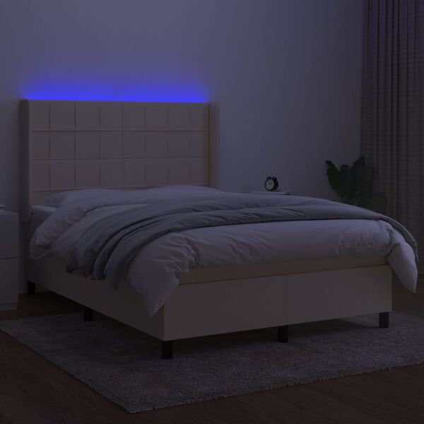 vidaXL Sommier &agrave; lattes de lit matelas et LED Cr&egrave;me 140x190 cm Tissu