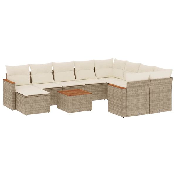 vidaXL Salon de jardin 11 pcs avec coussins beige r&eacute;sine tress&eacute;e