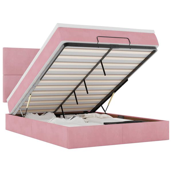 vidaXL Cadre de lit ottoman avec matelas rose 140x190 cm velours