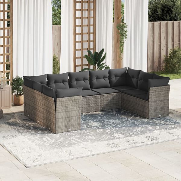 vidaXL Salon de jardin 9 pcs avec coussins gris r&eacute;sine tress&eacute;e
