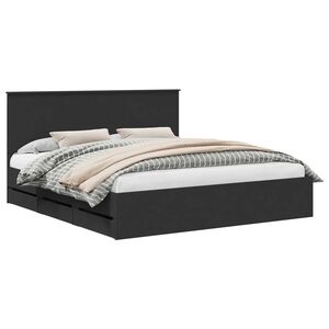 vidaXL Cadre de lit avec tiroir Noir 200 x 200 cm Bois Ing&eacute;nierie