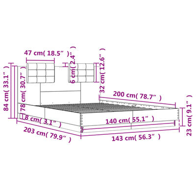 vidaXL Cadre de lit sans matelas sonoma gris 140x200 cm